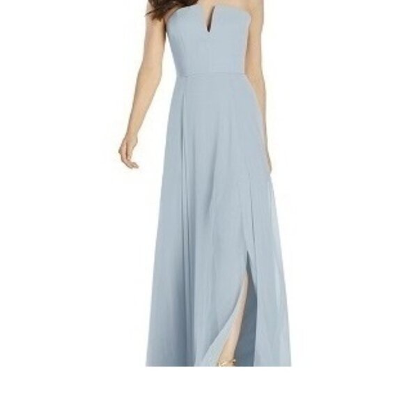 Dessy Collection Flowy Light Blue Vivian Diamond Bridesmaid Dress P532 - Picture 1 of 9